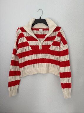 A New Day Open Knit Striped Quarter Zip